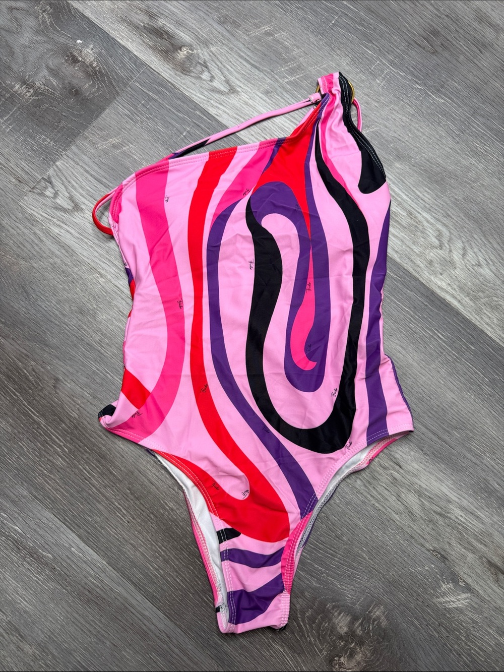 Emilio Pucci One-Shoulder Pink Swirl One-Piece Swimsuit